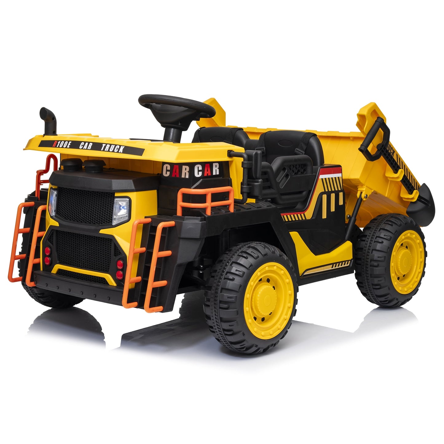 24V Ride on Toys 2 Seater Ride on Dump Truck w/ Remote Control, 2x200W Ride on Truck Car w/ Dump Bed, 3 Speeds, Shovel, Bluetooth/Music, Big Kids, Yellow