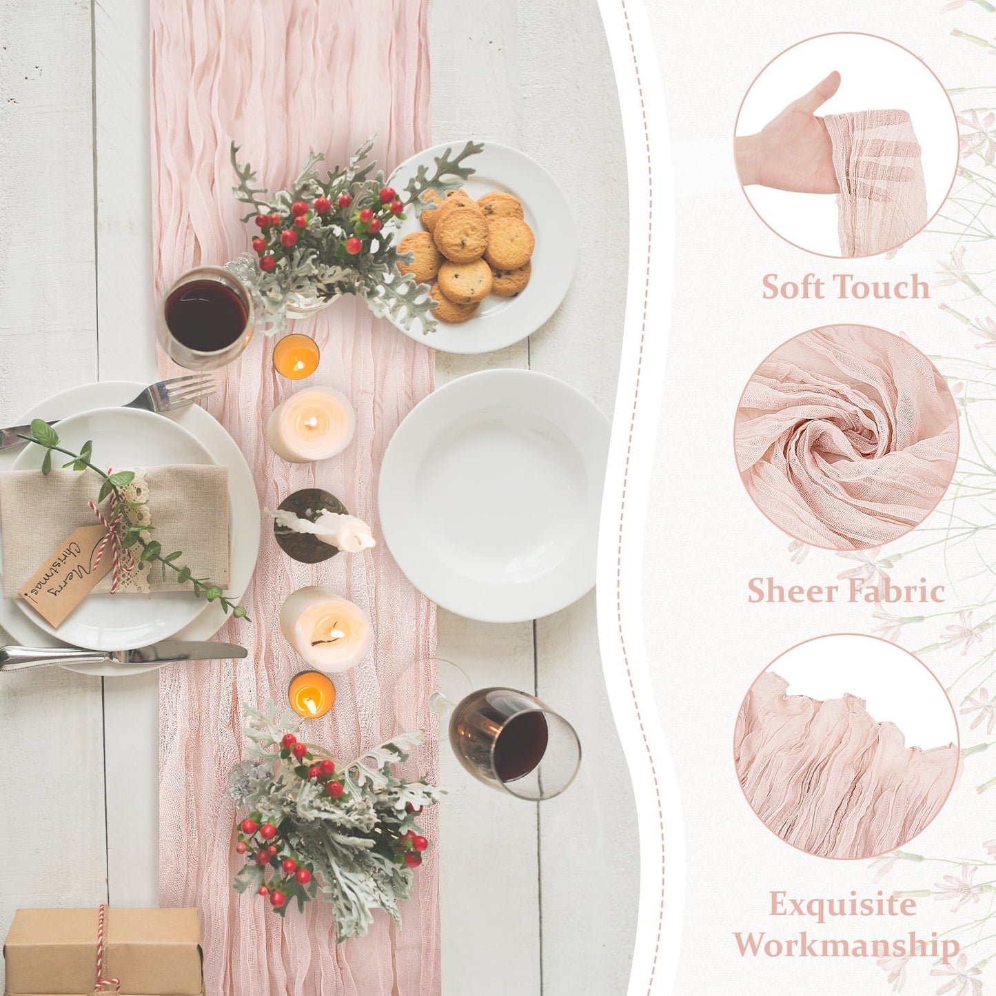 Cheesecloth Table Runner 10ft Gauze Boho Rustic Dusty Pink Cheese Cloth Table Runner for Baby Shower Decoration Wedding Easter Summer Table Runner