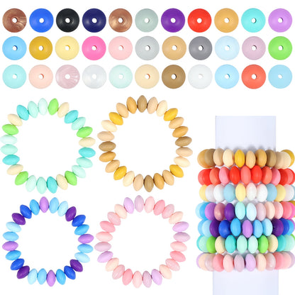 240 Pcs Silicone Beads 12mm Silicone Lentil Beads Colorful Focal Beads for Keychain Making DIY Abacus Beads Silicone Loose Beads for Making Bracelet Necklace Jewelry Crafts