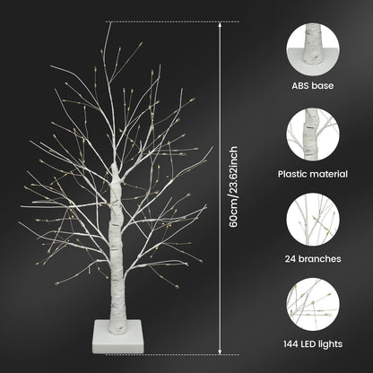 Adifare 2Ft LED Birch Tree Light 144 LED Artificial Tree Lamp with Timer 24in USB/Battery Operated Tabletop Birch Tree Light Decorative for Table Home Bedroom Wedding Party