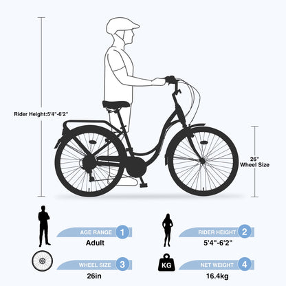 Womens Bike 26 inch Shimano 7 speed Beach Cruiser Bike for Ladies Commuter Bike City Bike, 85% Assembled, Yellow