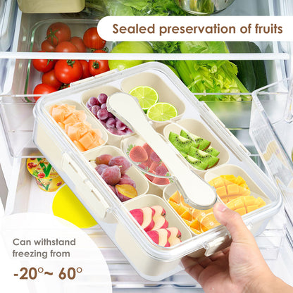 Divided Serving Tray with Lid and Handle, 9 Compartment Removable Snackle Box Container, Snackle Box Snack Tray with Lid, Veggie Spice Tray Charcuterie Boxes Fruit Tray Candy Organizer