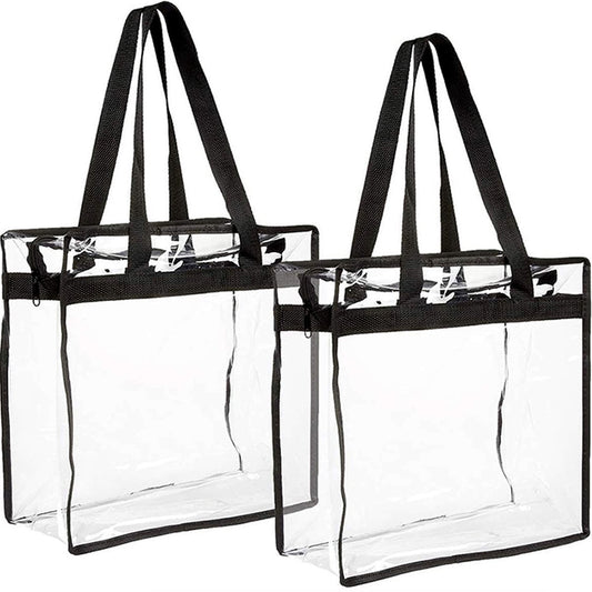 2Pcs Clear Tote Bags Large Capacity Transparent Shoulder Bag with Zipper Flexible Clear Lunch Bag Multipurpose Transparent Totes for Concerts Sporting Events Music Festivals Work School Gym