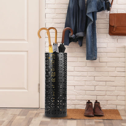 16.5 in Umbrella Stand Rack,Metal Umbrella Holder Freestanding Round Umbrella Holder Bin Waterproof Umbrella Storage Rack Indoor Walking Stick Holder,Black