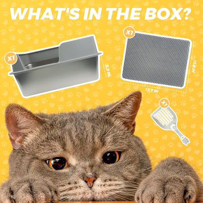 YCFUN Cat Litter Box with High Sided Open Top, Large Stainless Steel Litter Box with Cat Litter Shovel