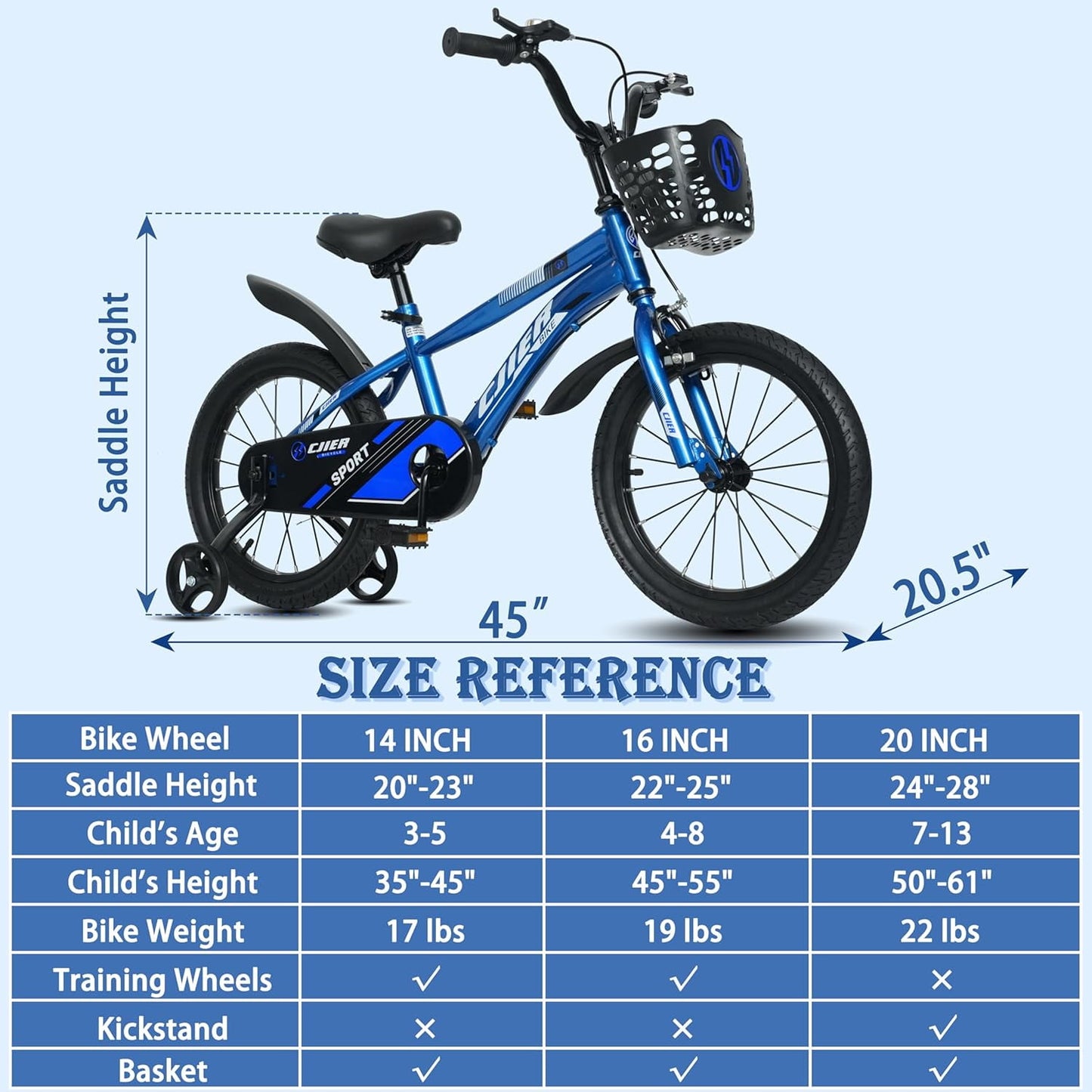 16" Kids Bike for Boys and Girls, Wanan Boys Bicycles with Training Wheels for Kids Ages 4-8, Blue