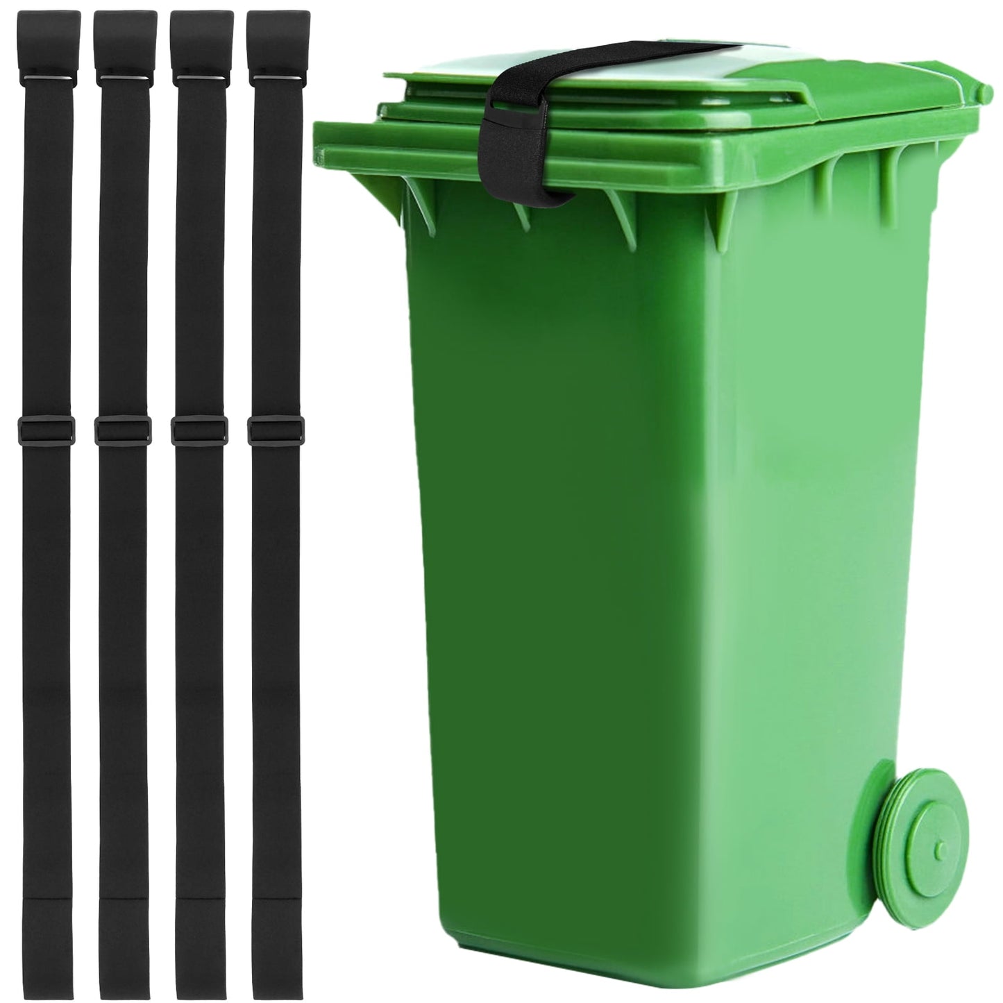 4Pcs Trash Can Lid Lock 76-130cm Length Adjustable Garbage Strap Wear-Resistance Trash Can Bands Reusable Garbage Can Locks for Preventing Animals Squirrels Dogs Bears Outdoor