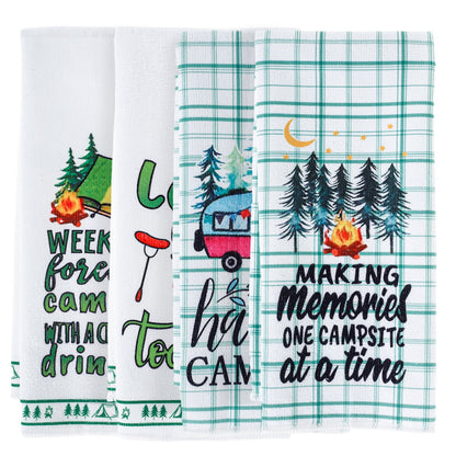 4Pcs Camping Kitchen Towels,Kitchen Dish Cloths 24x16in Absorbent Kitchen Dish Cloths Decorative Kitchen Dish Towels Microfiber Funny Sayings Kitchen Rug for Home Bathroom Housewarming Gifts