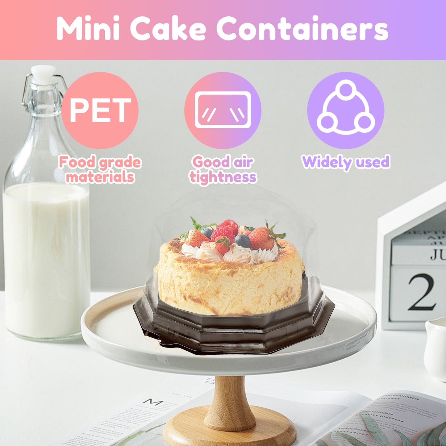 100 Pack Mini Bundt Cake Containers Package, Clear Plastic Miniature Cake Boxes, Disposable Cupcake Case With Lids, Lesser Fluted Tube Cake Wrappers