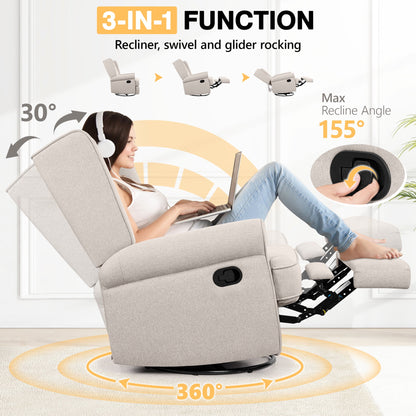 CoolHut 360-Degree Swivel Glider Recliner Chair, Rocking Chair with Ergonomic Design, Armrests, and Decorative Button Accents. Modern, Classic Single Sofa, Beige