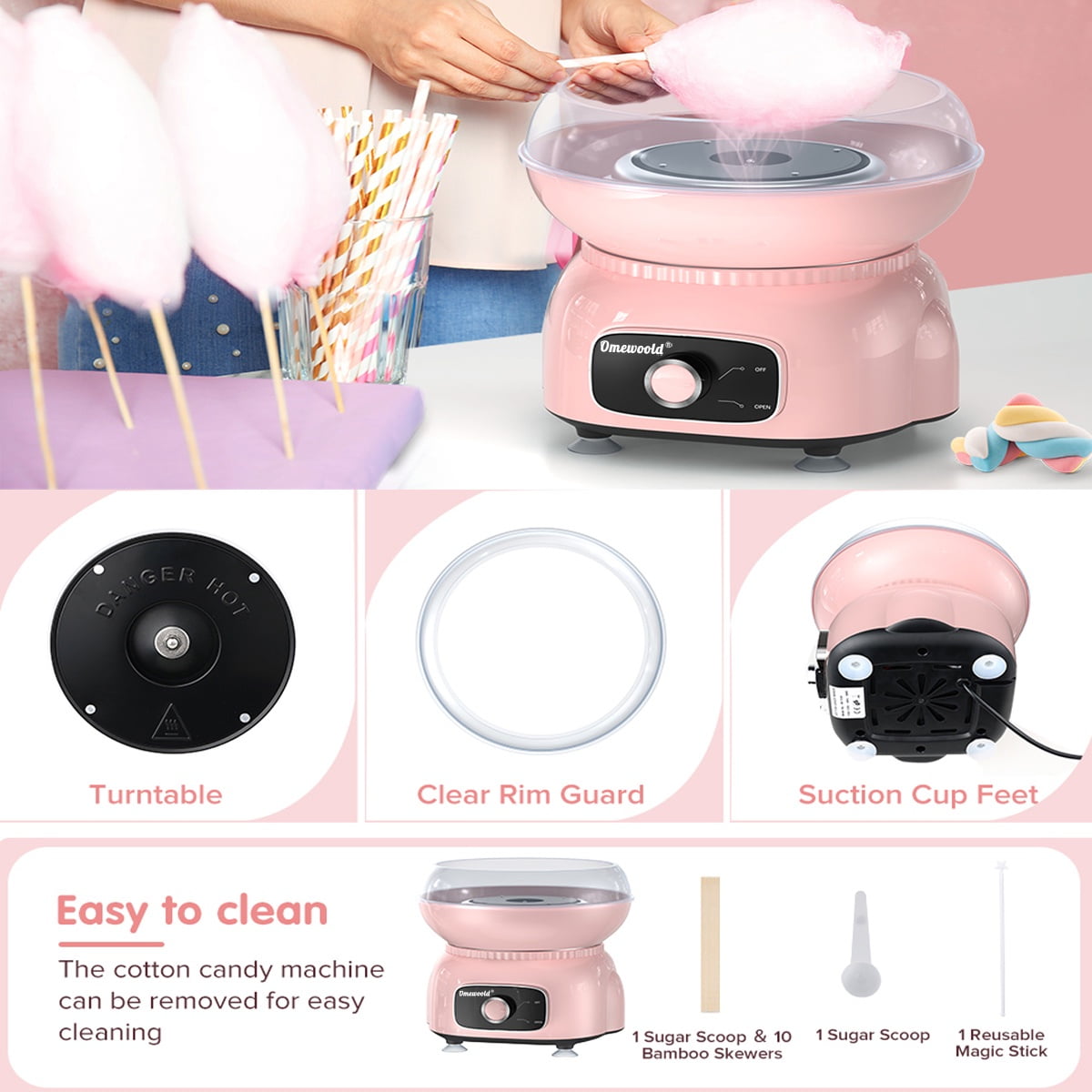 Cotton Candy Machine,Pink Cotton Candy Maker for Kids Adults 500W Candy Floss Sugar Maker Machine Birthday Party Kids Gift