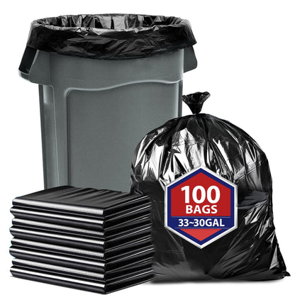 30-33 Gallon Trash Bags Heavy Duty,Large Black Garbage Recycle Bags Tall Kitchen Lawn 100 Count