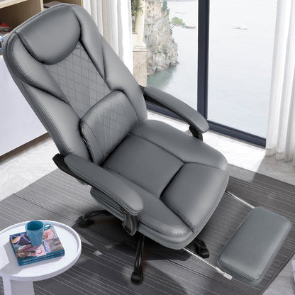 Coolhut Executive Office Chair, Big and Tall Office Chair with Foot Rest Reclining Leather Chair High Back Lumbar Support Ergonomic Office Chair with Padded Armrests