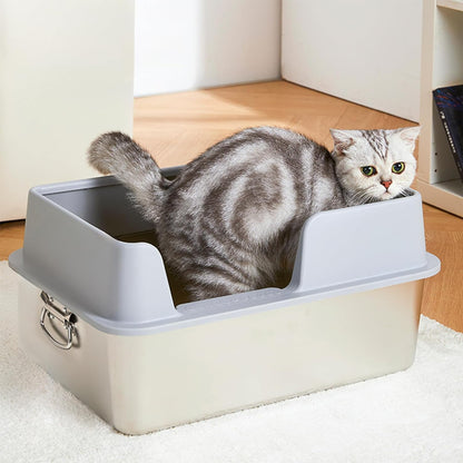 YCFUN Cat Litter Box with High Sided Open Top, Large Stainless Steel Litter Box with Cat Litter Shovel