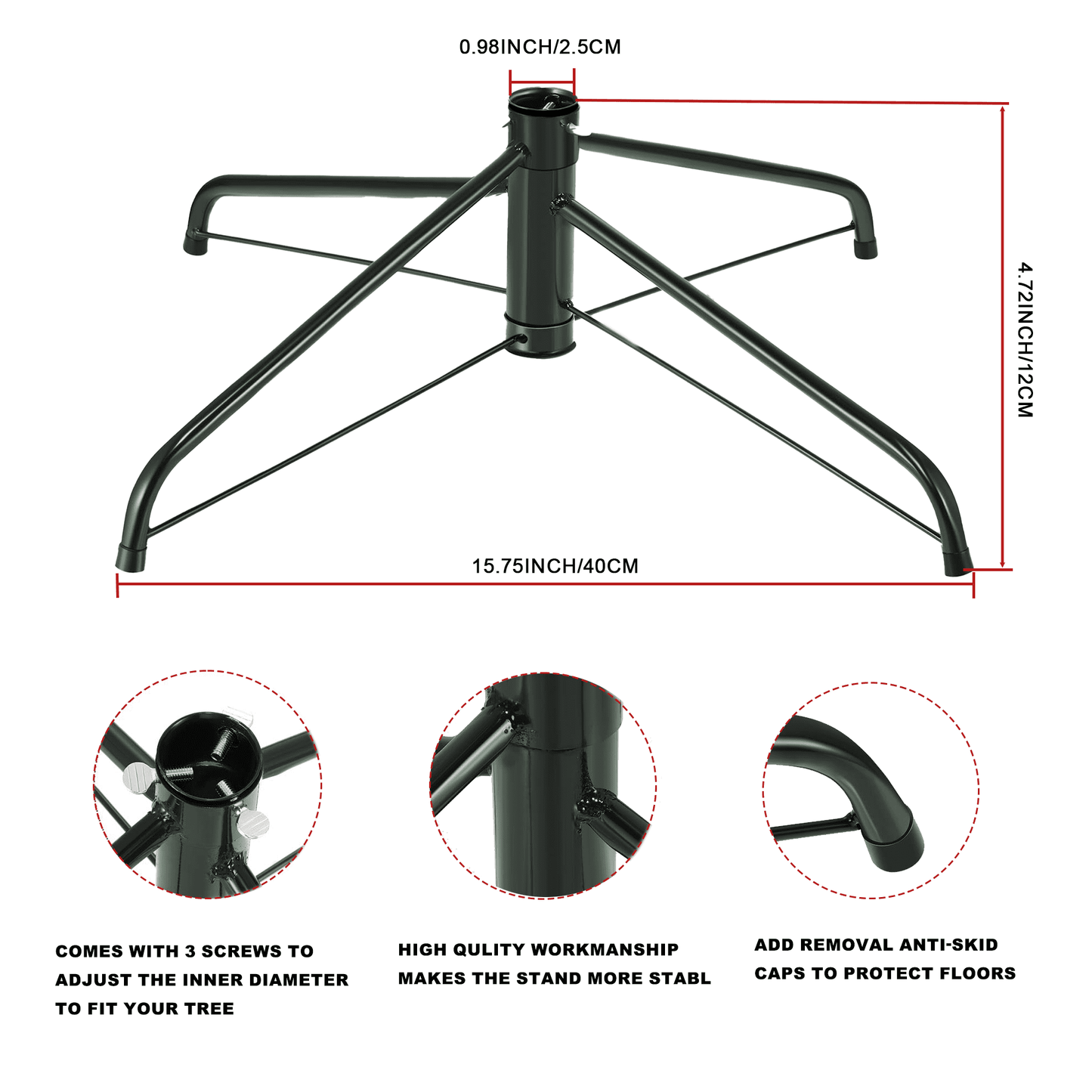 COOKEY Metal Christmas Tree Stand for 3 ft to 6ft Artificial Trees,Diameter 2.5cm, Length 40cm,Green