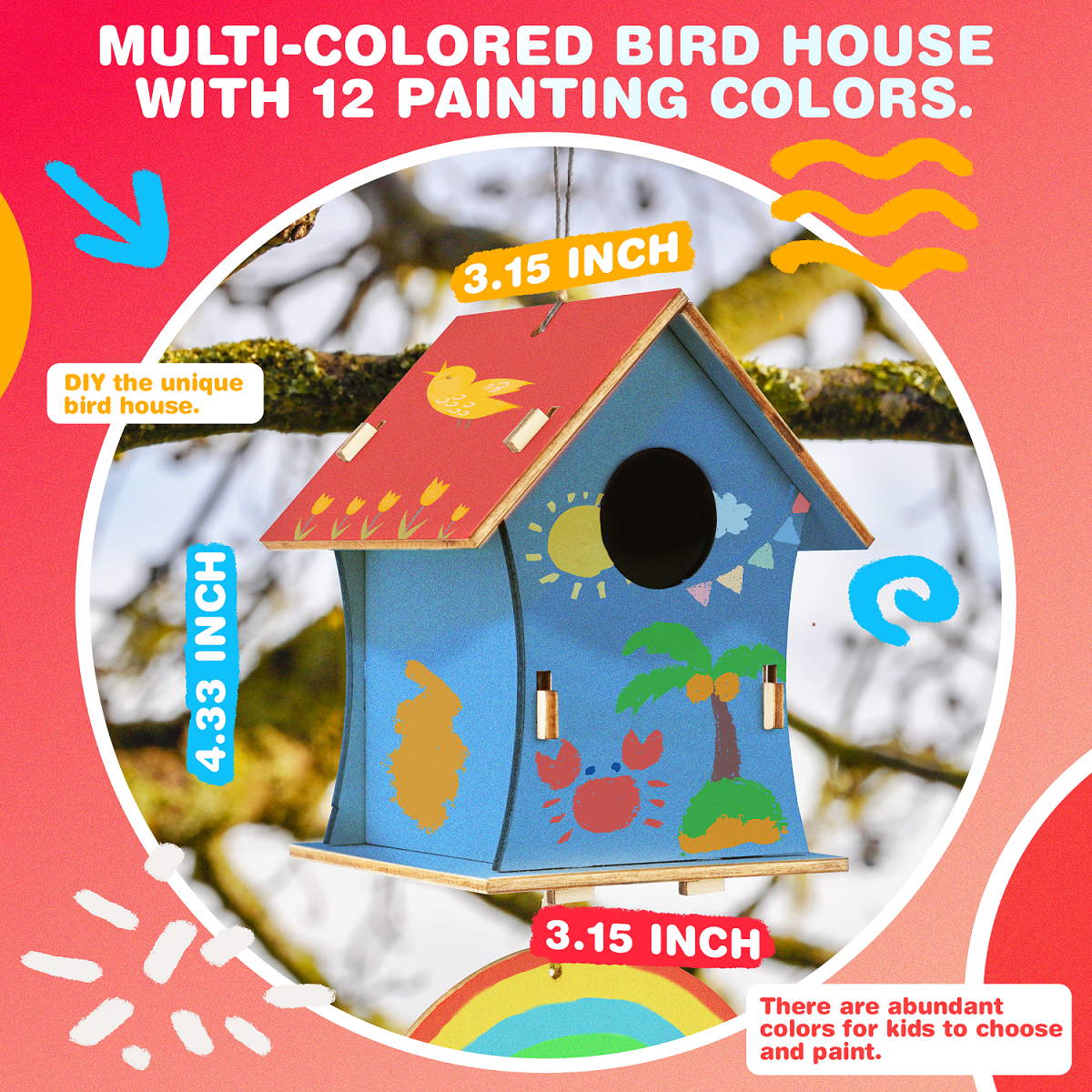 Bird House, YCFUN 2 Pack Birdhouse Outdoor with Paint Strips, Arts and Crafts Unpainted Wood DIY Bird Houses Toys for Girls Boys