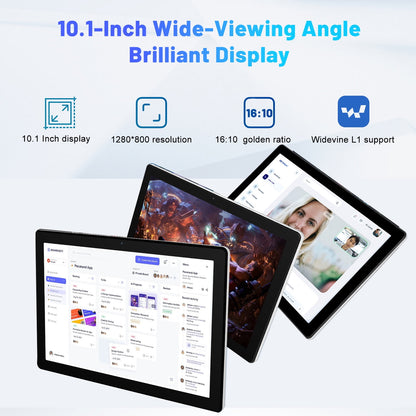 10.1 Inch Android 14 Tablet, Octa-core Touch Screen Tablet, 5MP+8MP Dual Cameras, 10GB RAM 64GB ROM(Expand to 1 TB), Dynamic Halo, Face ID, Bluetooth, WiFi 6, 5000mAh Battery (Black)
