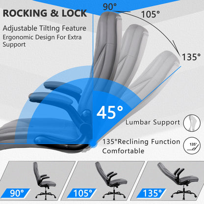 Coolhut Office Chair, Executive Office Chair Big and Tall Office Chair Ergonomic Leather Chair with Adjustable Flip-Up Arms High Back Home Office Desk Chairs Computer Chair with Lumbar Support