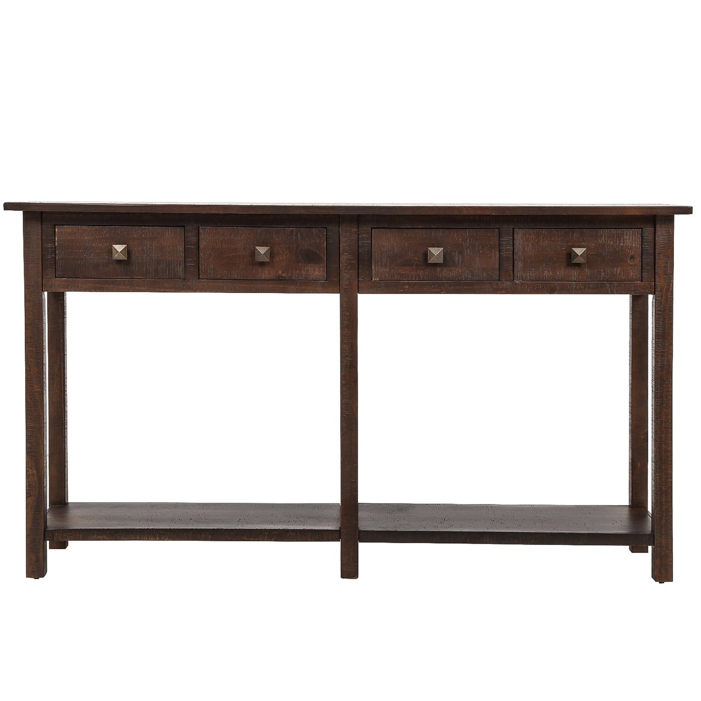 Console Table, Rustic Brushed Texture Sideboard with 4 Storage Drawer and Open Shelf, Wood Sofa Table for Living Room, Easy Assembly, 59"L x 15.2"W x 33"H, Espresso