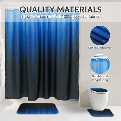 Dznils Black and Blue Ombre Shower Curtain Set with Rug, 16pc Modern Bathroom Decor Set, 72" x 72"