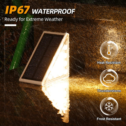 WHATOOK 6pcs Warm White Solar Step Lights, Outdoor Waterproof IP67, Auto on/off, Lights for Steps, Stairs, Patio, Porch, Front Door, Sidewalk, Deck Decoration