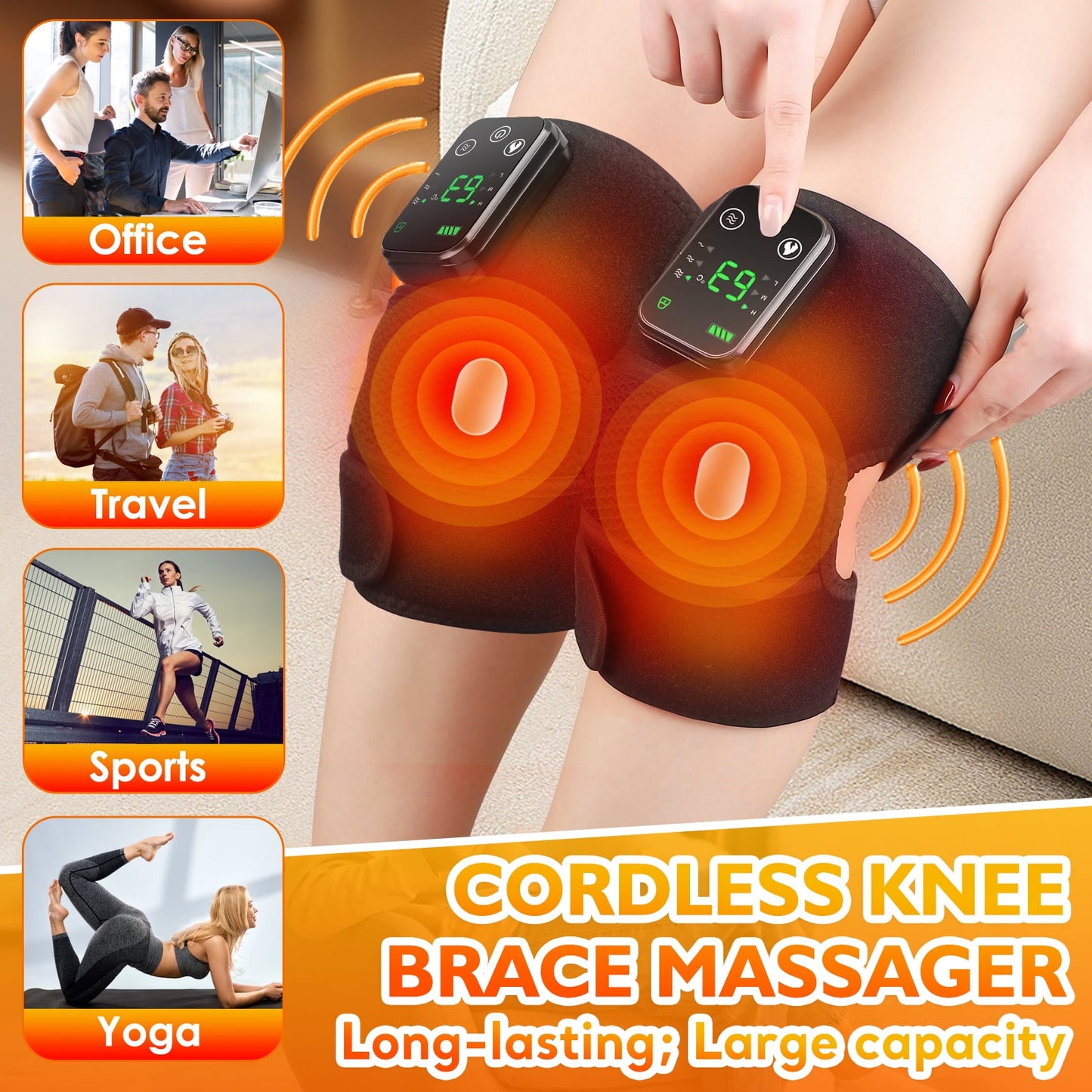 Cordless Knee Massager - Knee, Shoulder & Elbow Brace with Heating and Massage, 3 in 1 Heating Pads,Black