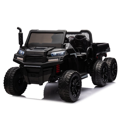 24V 4WD Electric UTV Kids Ride on Car, 2 Seater 7AH Battery Powered Ride on Toys with 6 Wheels, Tipping Openable Rear Cargo Bed, 4*500W Motor, Bluetooth, Music, Battery Level Display, Black