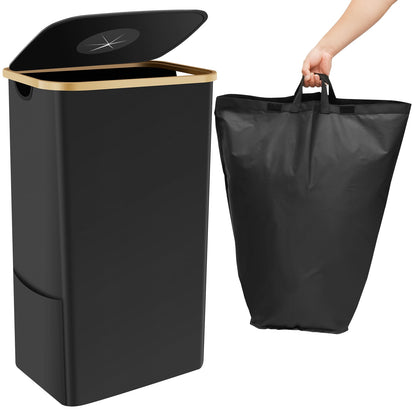 105L Recycling Bin Large Capacity Recycle Bin with Lid Removable Reusable Bag Foldable Collecting Bottle Can Portable Recycling Storage Container Bamboo Handle Recycle Bottle Bin for Kitchen Indoor