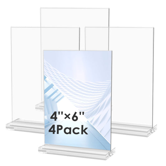 4 Pack Acrylic Picture Frame 4x6 inches Clear Plastic Picture Frames Holder Standing Double Sided Picture Desktop Display for Photo Home Office