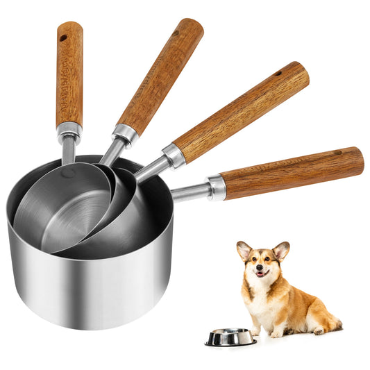 4 Pcs Dog Food Scoop Measuring-Cup,1 Cup,1/2 Cup,1/3 Cup,1/4 Cup,Stainless Steel Pet Food Scoops,Cat Food Measuring Cup,Precision scale measurements