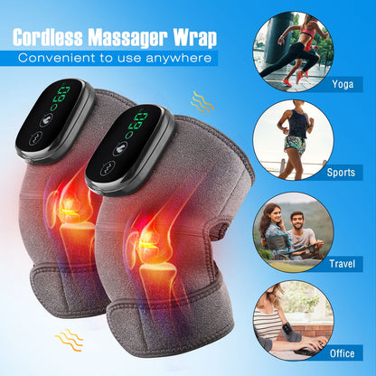 Cordless Knee Massager Shoulder Brace with Heat, 3-In-1 Heated Knee Elbow Shoulder Brace Wrap, Vibration Knee Heating Pad, 3 Vibrations and Heating Modes,Heating Pad for Knee Elbow Shoulder Relax,2Pcs