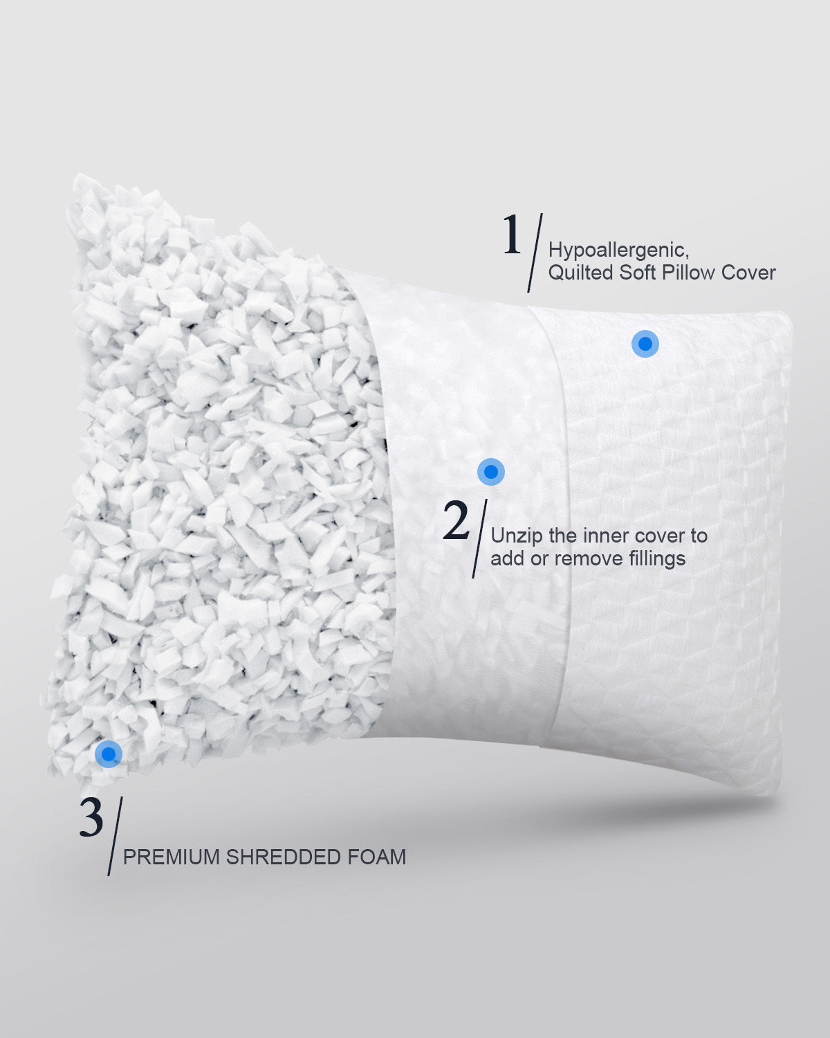 COOKEY Cooling Shredded Memory Foam Pillows,Queen Size Bed Pillow Set of 2 for Side Back Stomach Sleepers.