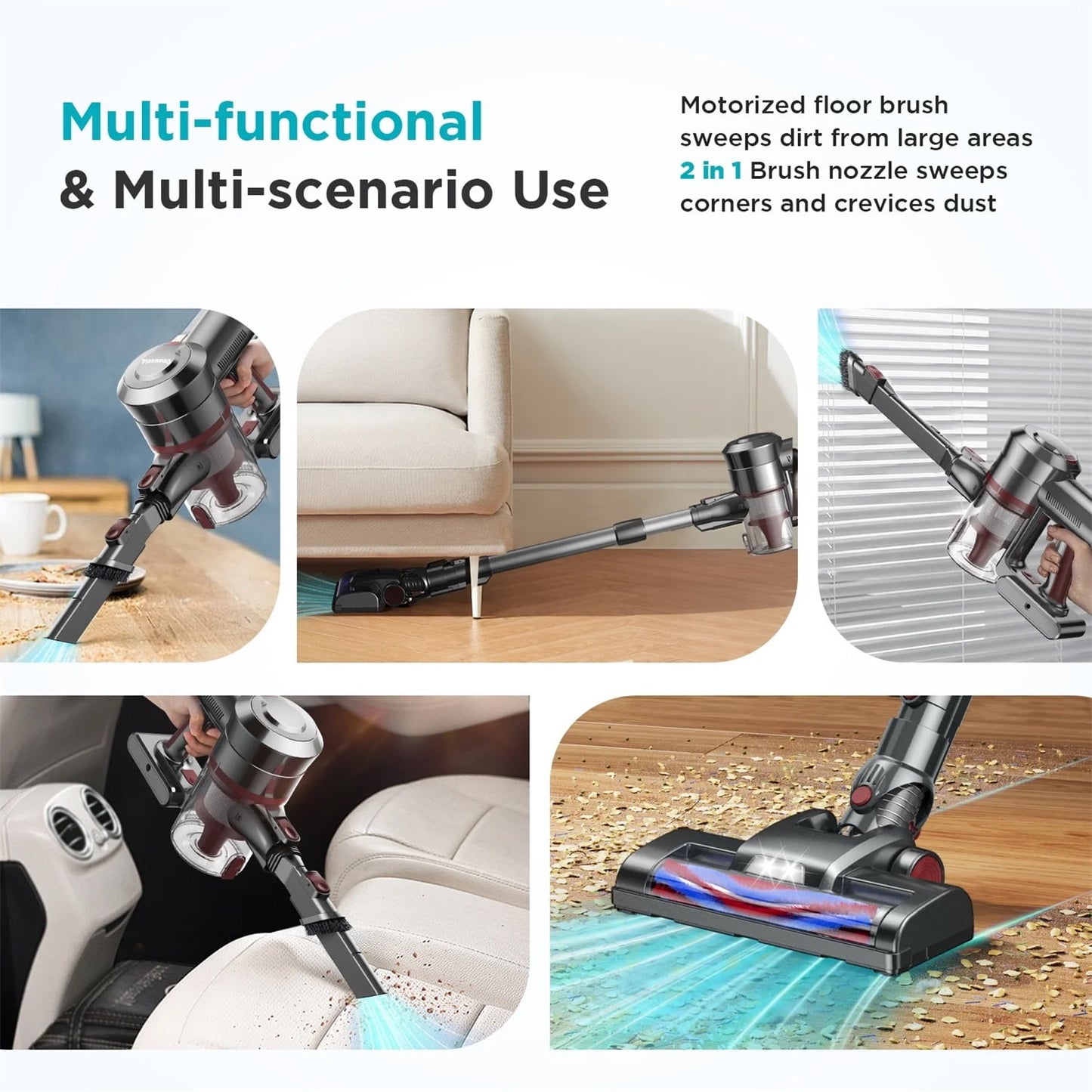 Cordless Stick Vacuum Cleaners for Home,380W Lightweight 30kpa Strong Power Cordless Vacuum,55 Mins Max Runtime Handheld Floor Vacuum for Carpet Hard Floor Pet Hair