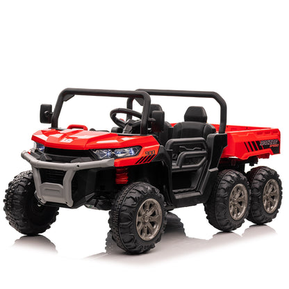 24V Ride on Toys, 2 Seater 4WD Ride on Dump Truck 6-Wheel UTV Car for Big Kids with Trailer Remote Control, Red