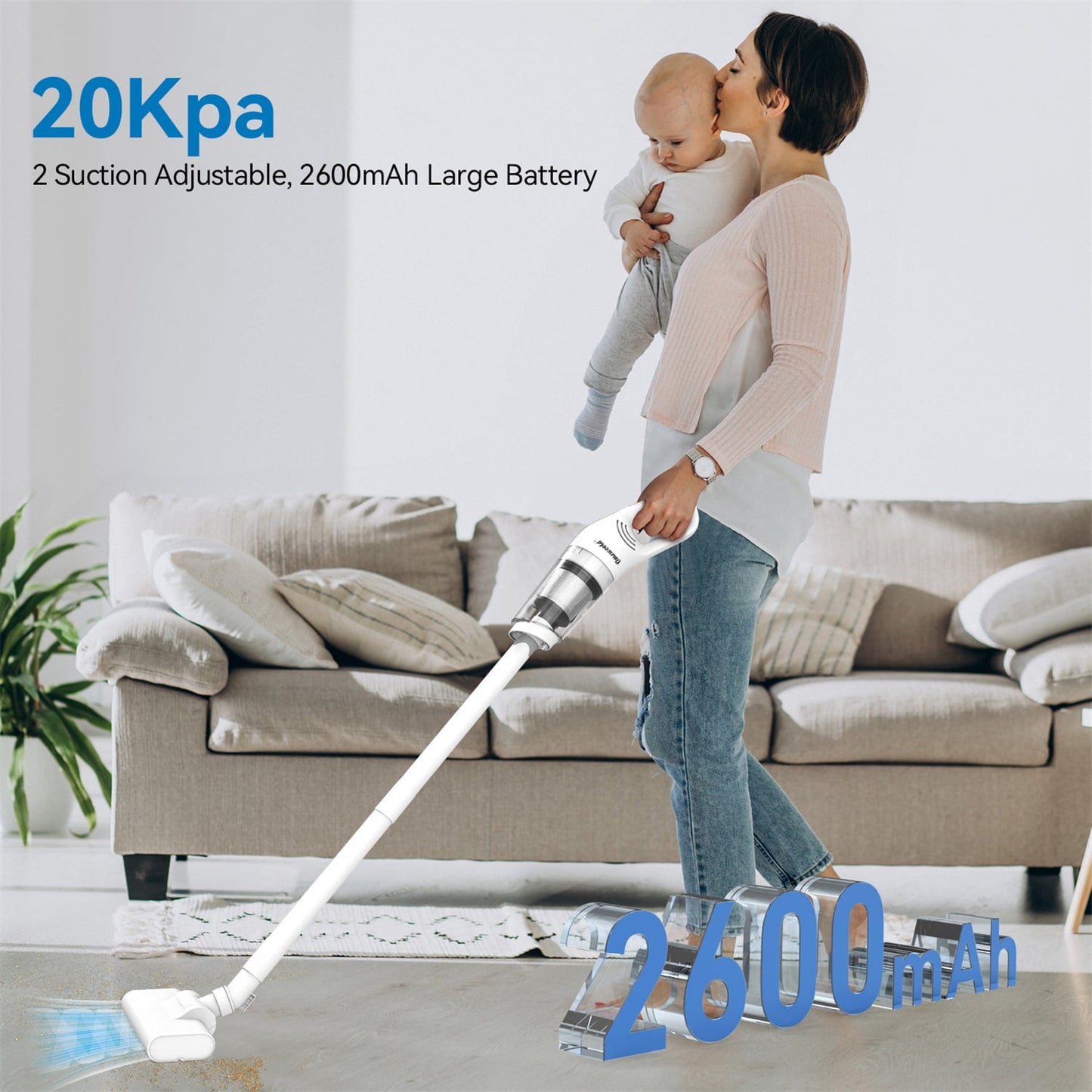 Cordless Stick Vacuum Cleaners, Lightweight Cordless Vacuum 20 Kpa 40 Mins Max Runtime,5-in-1 Handheld Vacuum for Home Hard Floor Carpet Pet Hair