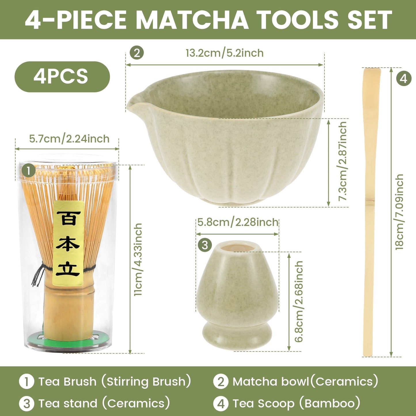 4Pcs Matcha Whisk Set Elegant Matcha Tea Set Including Ceramic Matcha Bowl Bamboo Matcha Whisk Scoop Ceramic Matcha Whisk Holder Matcha Whisk Tool Kit for Matcha