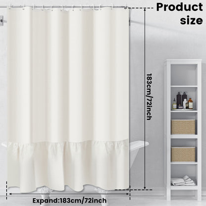 Dznils Beige Farmhouse Fabric Shower Curtain, Ruffle Bathroom Curtain with 12 Hooks, 72" x 72"