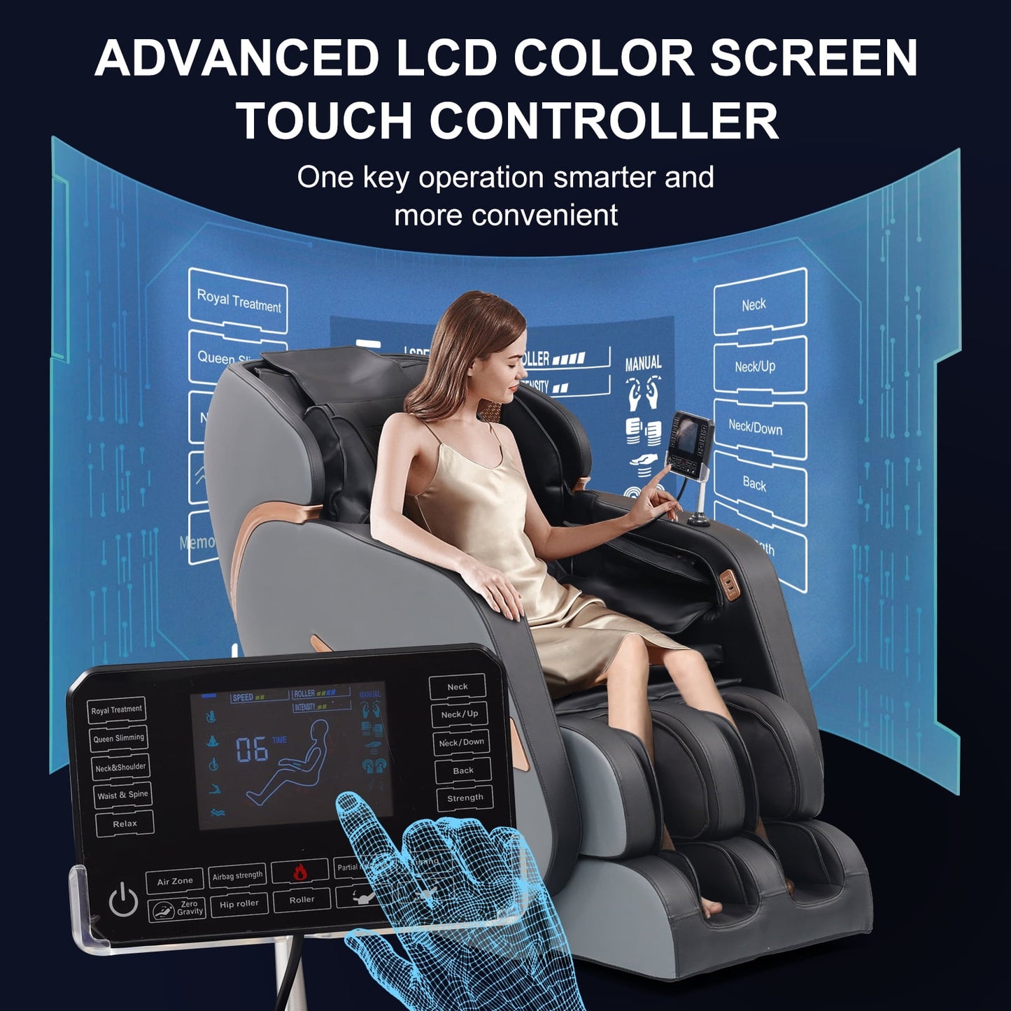 4D SL Track Zero Gravity Massage Chair Recliner with Calf and Foot Rollers, AI Voice Control, LCD Screen, Quick Access Buttons (Black)