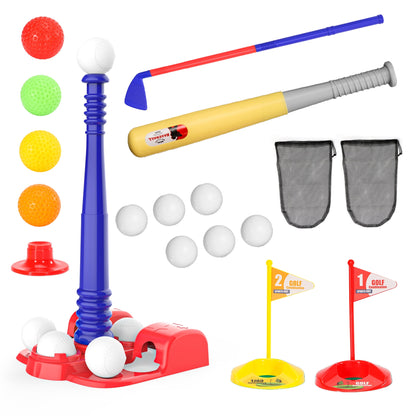 YCFUN Kids T-Ball Set & Golf Toy Set for Kids Toddlers, Outdoor Backyard Toy Sports Play Set