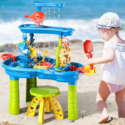 Dinosaur Planet Kids Sand Water Table for Toddlers, 3-Tier Sand and Water Play Table Toys for Toddlers Kids, Activity Sensory Tables Outside Beach Toys for Toddler Boys Girls Age 1-3 3-5 Gift