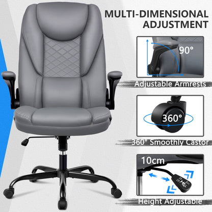 Coolhut Office Chair, Executive Office Chair Big and Tall Office Chair Ergonomic Leather Chair with Adjustable Flip-Up Arms High Back Home Office Desk Chairs Computer Chair with Lumbar Support