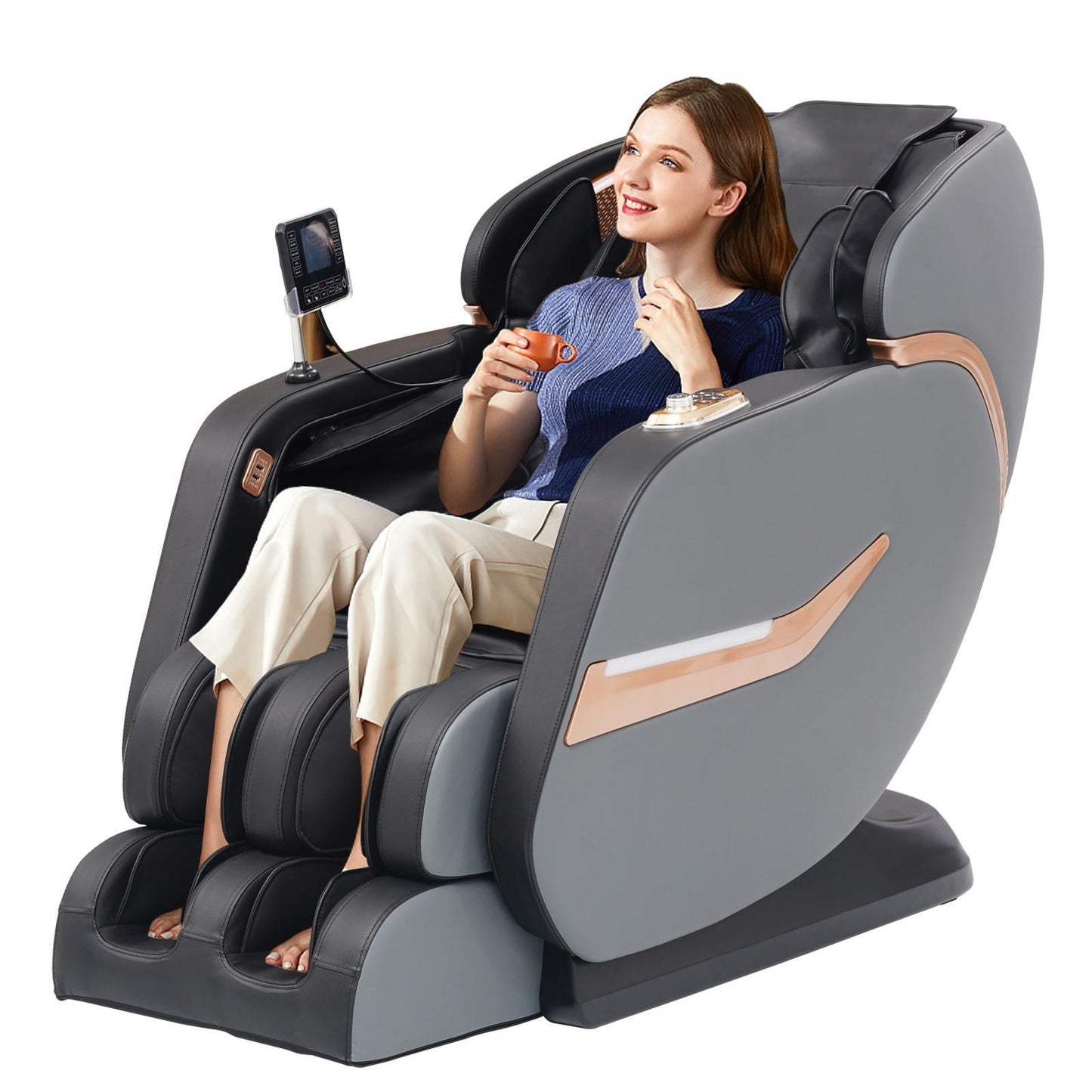 4D SL Track Zero Gravity Massage Chair Recliner with Calf and Foot Rollers, AI Voice Control, LCD Screen, Quick Access Buttons (Black)