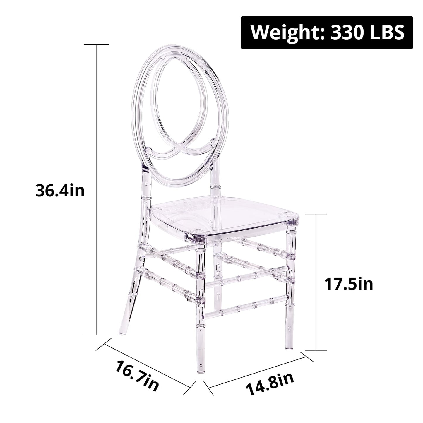 Clear Chairs, Modern Dining Chair Set of 4, Transparent Banquet Ghost Chair, 17.5" High Modern Accent Side Desk Chairs with Oval High-Back, Stacking Dining Chairs for Weddings, Banquets, Events