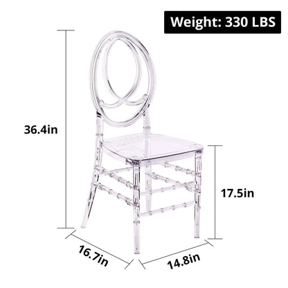 Clear Chairs, Modern Dining Chair Set of 4, Transparent Banquet Ghost Chair, 17.5" High Modern Accent Side Desk Chairs with Oval High-Back, Stacking Dining Chairs for Weddings, Banquets, Events