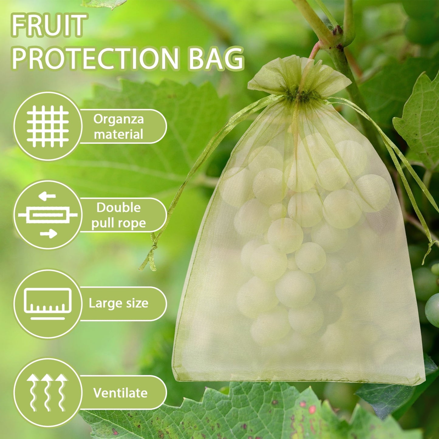 150Pcs Fruit Protection Bags 3 Sizes Fruit Cover Mesh Bag with Drawstring Garden Mesh Barrier Bags to Protect Fruit On Trees Fruit Protection Netting Bag Fruit Netting Bags for Fruit Tree