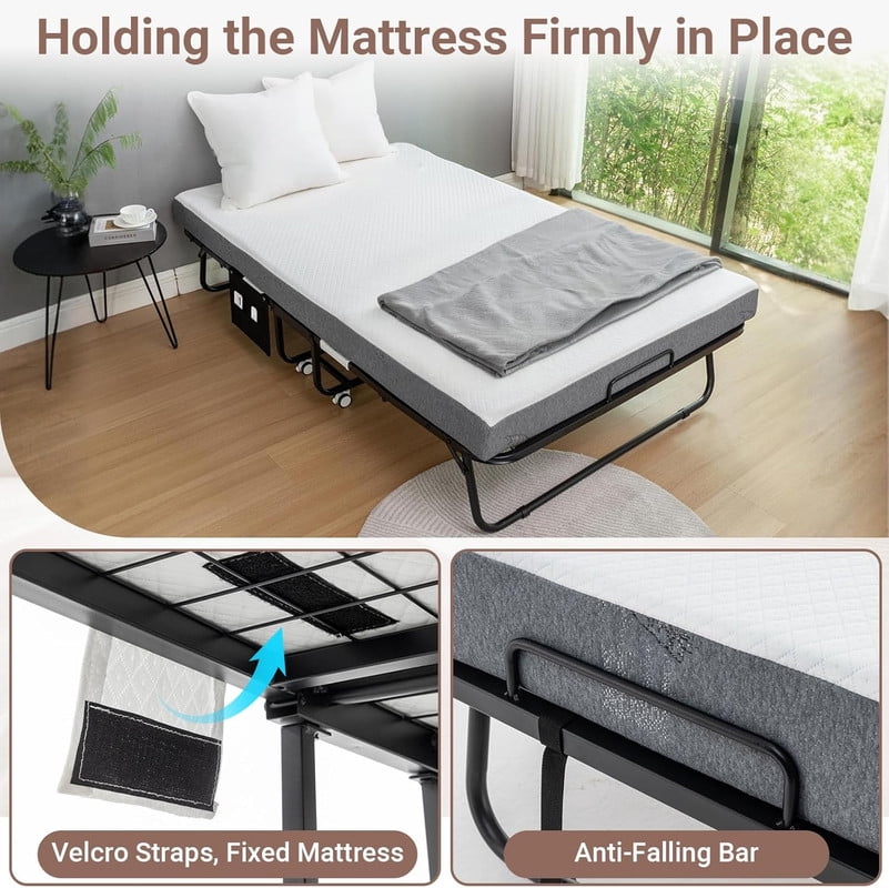 ZIVACATE Foldable Bed with Mattress for Adults,75"×45" Full Size Portable Rollaway Bed