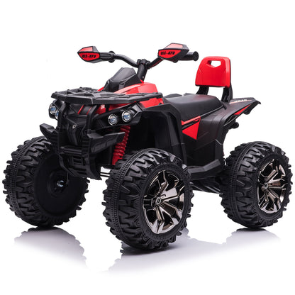 24V Electric Powered Off-Road ATV for Big Kids w/ Remote Control, 4WD Ride on Quad 4-Wheeler, up to 5.5 MPH, Music, Red01