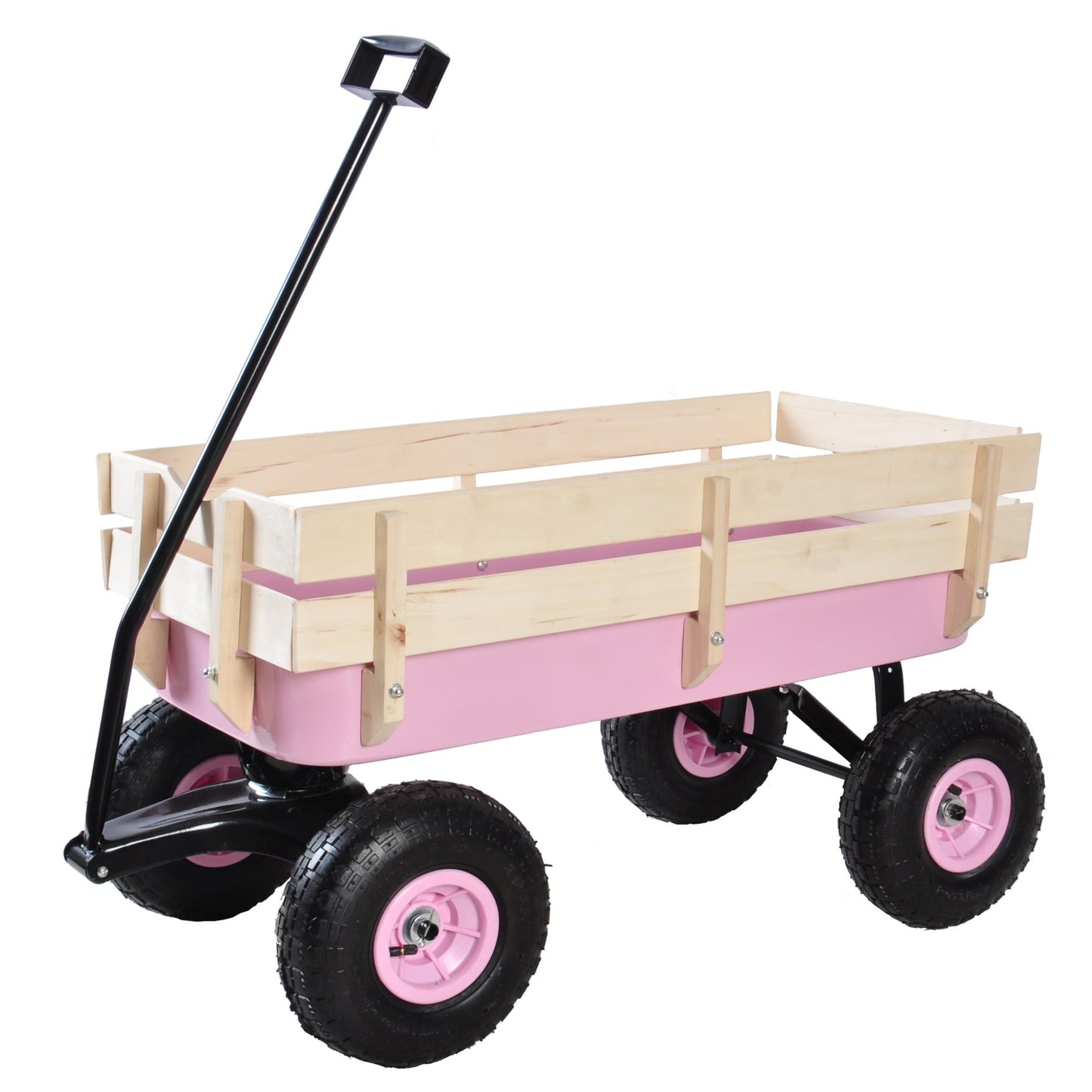 Collapsible Folding Wagon, Push Pull Foldable Beach Wagon Cart with All-Terrain Wheels, Heavy Duty Utility Grocery Wagon for Outdoor Camping Garden Sport Shopping,Pink