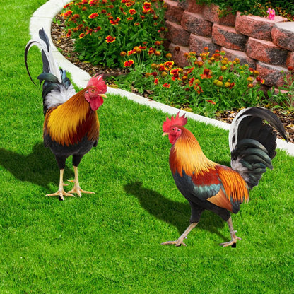 2Pcs Acrylic Rooster Garden Statues & Sculptures, Garden Courtyard Decor, Chicken Yard Art Decor Standing Animal Lawn Ornament for Backyard Patio Outdoor Decor (Not 3D)