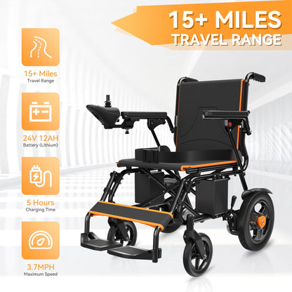 CoolHut Foldable Electric Wheelchair, Smart Motorized Wheelchair for Adults, Long-Range Mobility Scooter, Motor Wheelchair with Power Chair with 360° Joystick, Anti-tipping Device, Orange